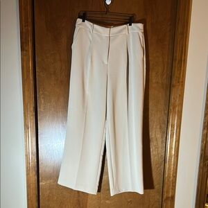 LOFT Cream Wide Leg High-Waisted Trousers